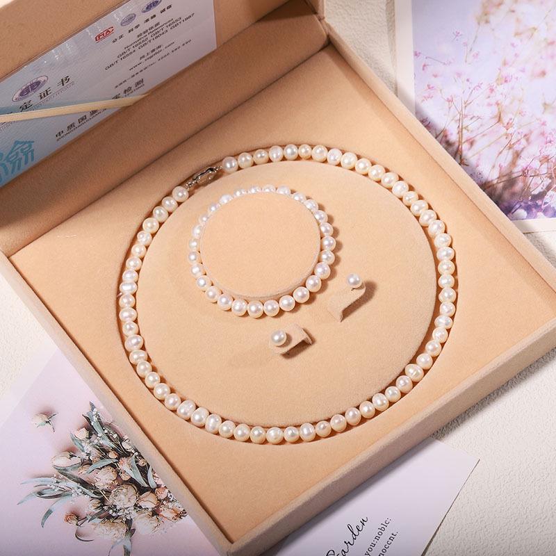 Zhuji Freshwater Pearl Necklace Set: Women's Three-Piece Choker Gift for Mom Mother's Day Live