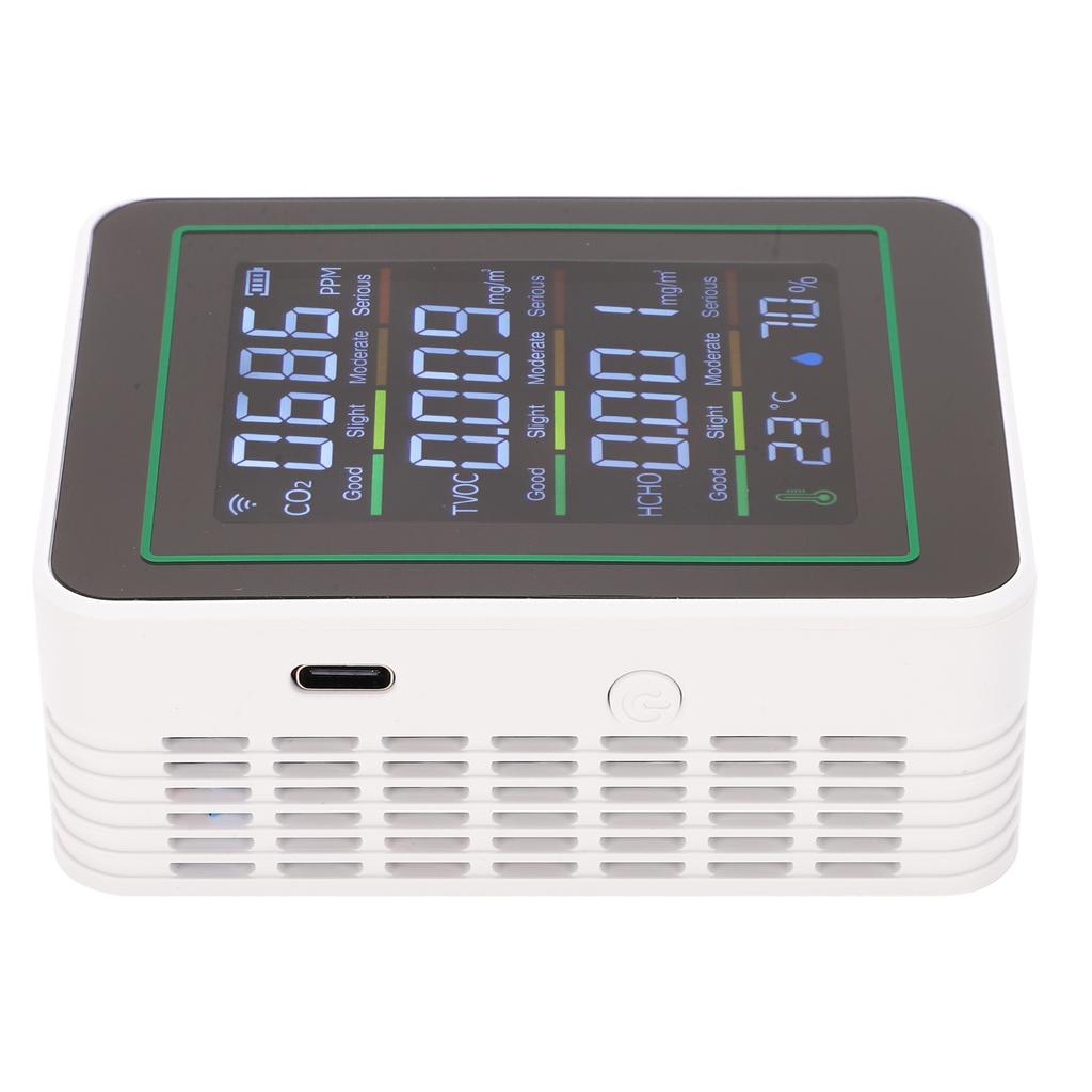 5 In 1   Quality Monitor, WiFi Indoor CO2 Meter for   Smart, HCHO TVOC Detector with LCD Display, Infrared Sensor, Temperature Humidity  for Home