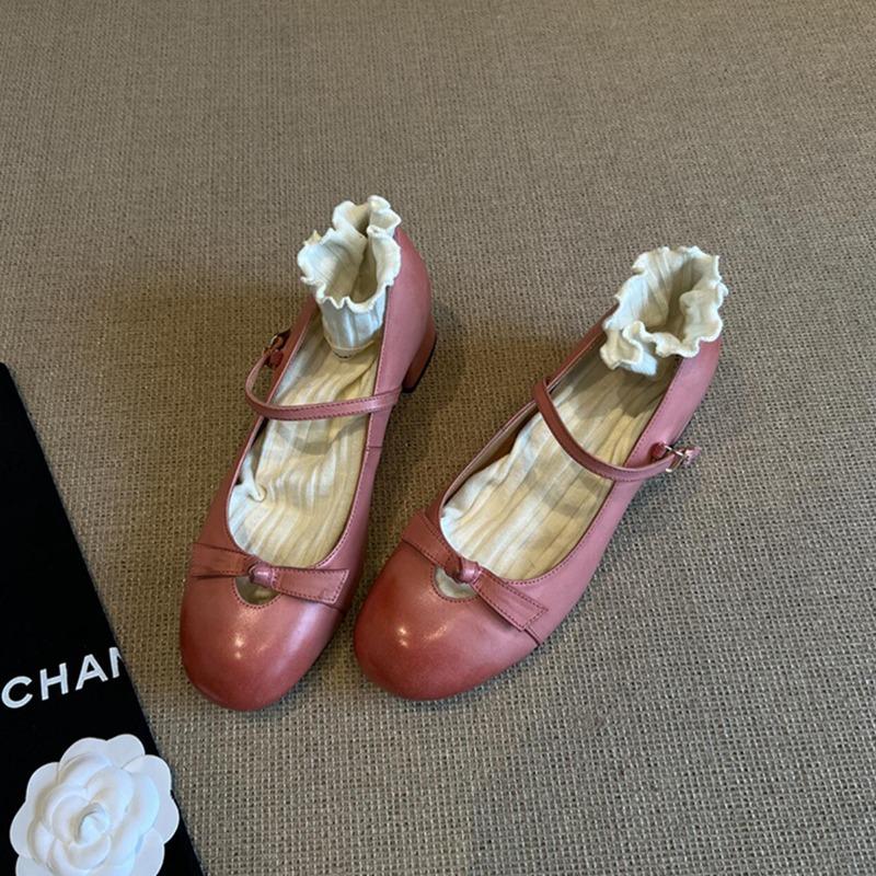 

Sheepskin gentle temperament bow Mary Jane shoes women s word shallow mouth high heels leather versatile single shoes 35