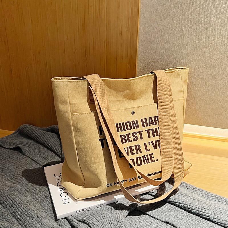 

Fashionable Canvas Tote Bag For Students Stylish Large Capacity Shoulder Bag In Black White Or Khaki хакі