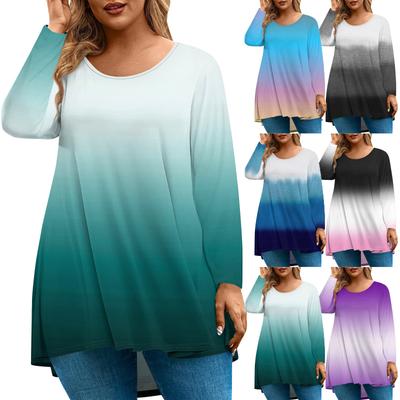 Damenmode Große Größe Rundhals Langarm Casual Print Lose Pullover Top