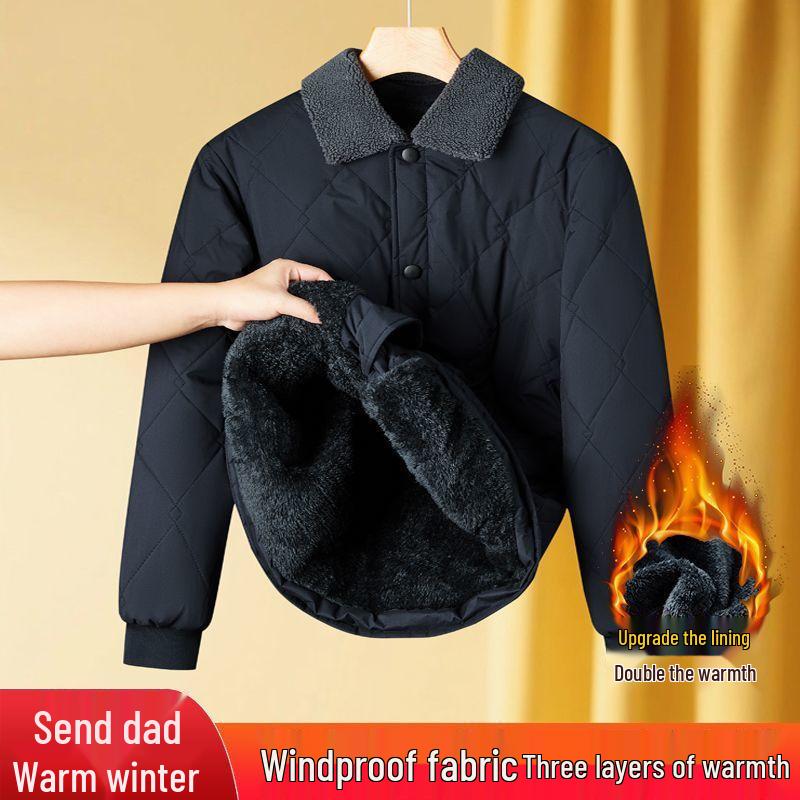 Men's Thickened Velvet Cotton-Padded Winter Jacket for Middle-Aged & Elderly