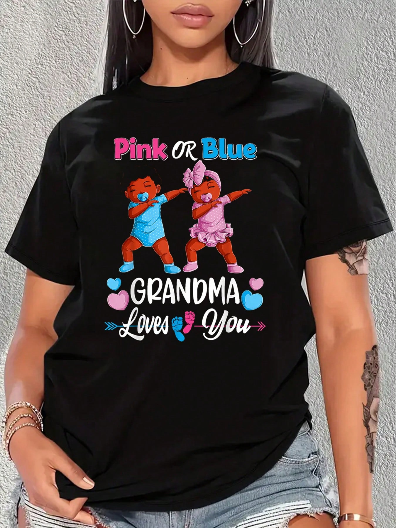 Grandma Loves You Pink or Blue Gender Reveal T-shirt XXXXL