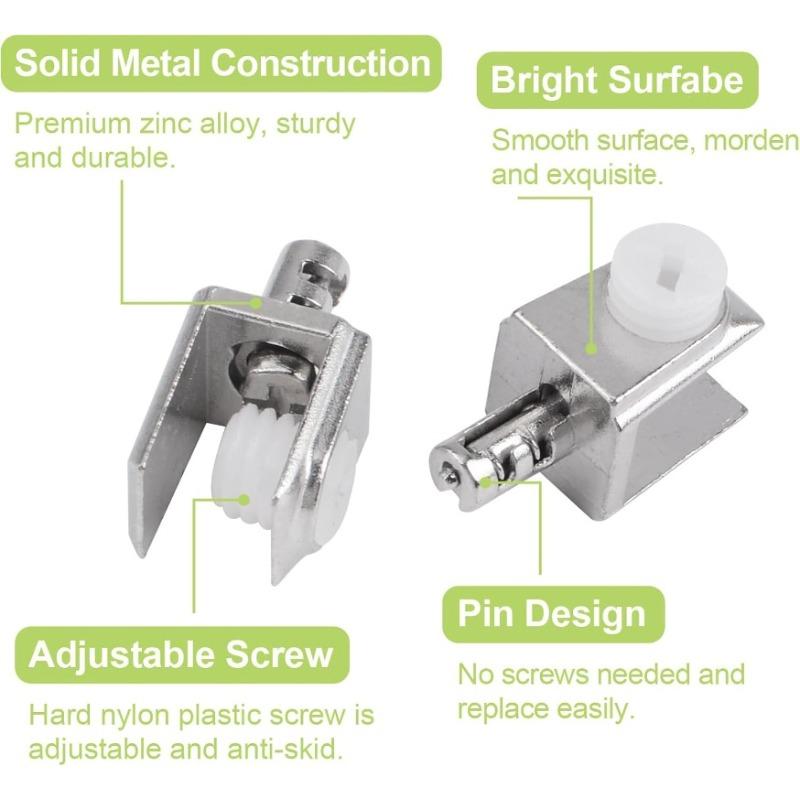 20pcs Glass Shelf Supports: Polished Chrome Zinc Alloy Adjustable Wall-Mounted Clips with Pin, Fits 5-8mm Frameless Glass
