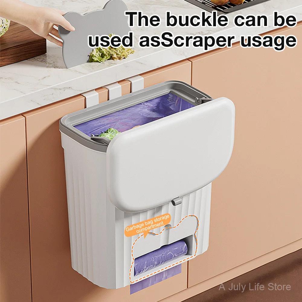 8.5/12L Kitchen Wastebasket Wall Mounted Trash Can with Lid Bathroom Trash Bin Garbage Can for Cabinet Under Sink Compost Bin