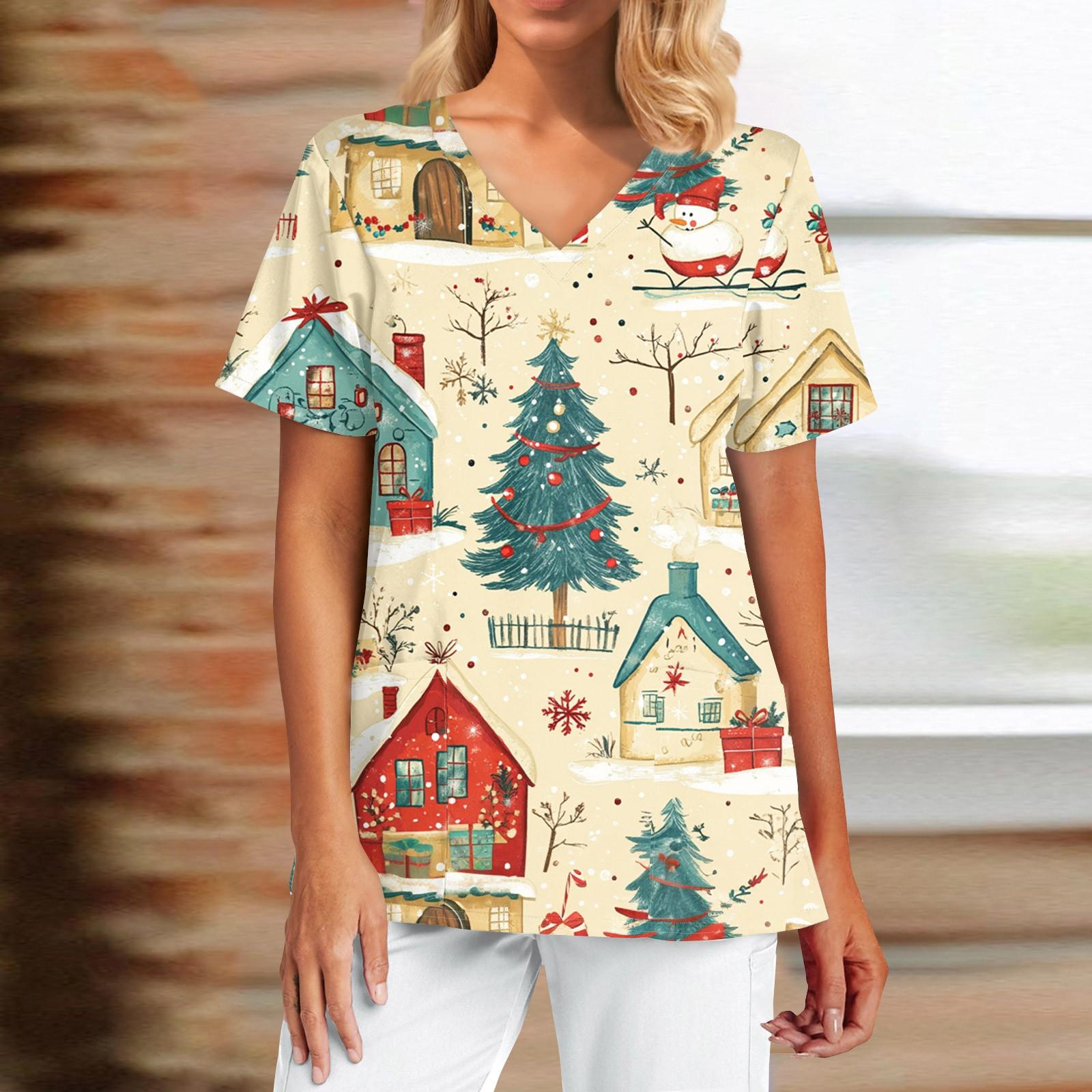 

Женский модный повседневный топ с V-образным вырезом и рождественским принтом XXXXL