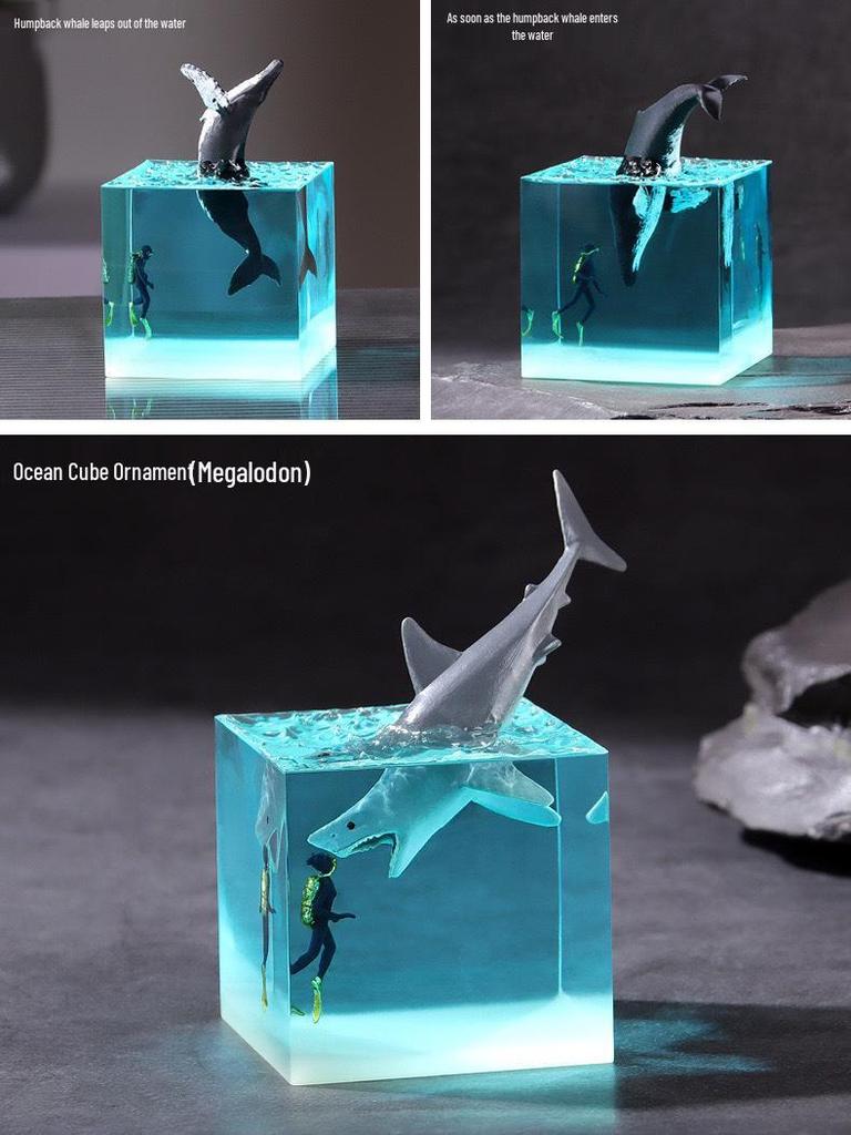 Adorno de Cubo de Resina de Ballena Jorobada Luminoso para Noche