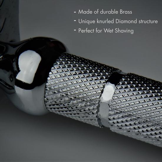 Pink Woolf Herren Rasierhobel mit Doppelklinge OFFENER KAMM OC70, Diamantgerändelter Griff für Nassrasur und eine wirklich gründliche Rasur, 1er-Pack (SCHWARZ)