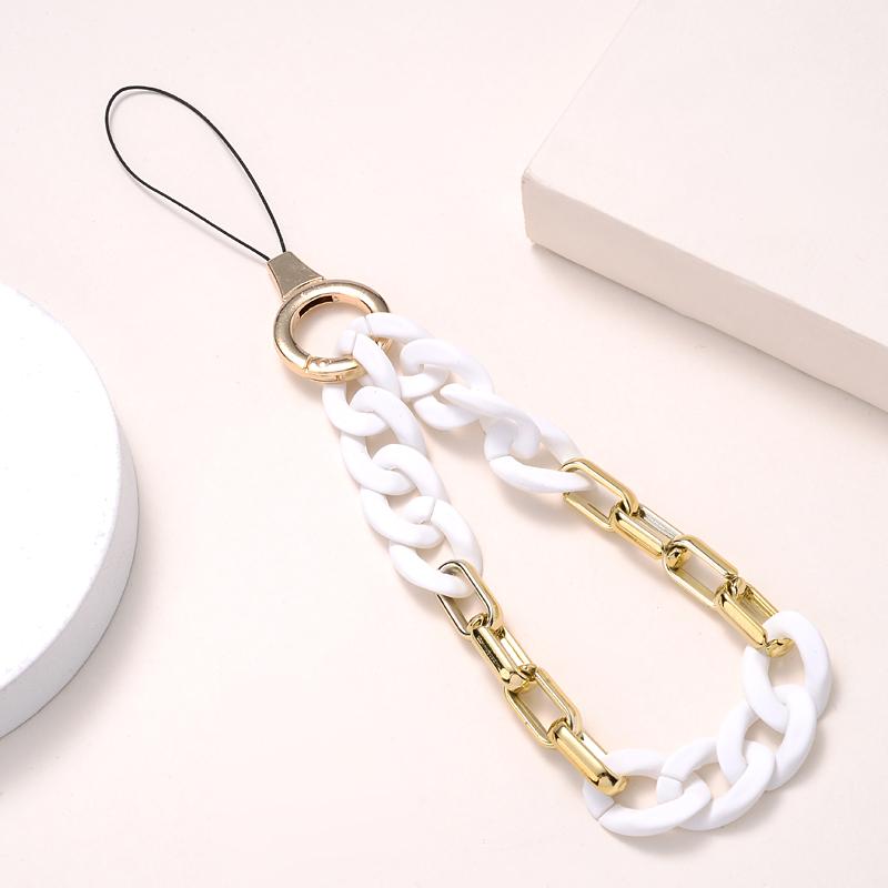 Classic Coloful Cellphone Hanging Cord Simple Metal Acrylic Beaded Mobile Phone Chain For Anti-Loss Telephone Lanyard Tether