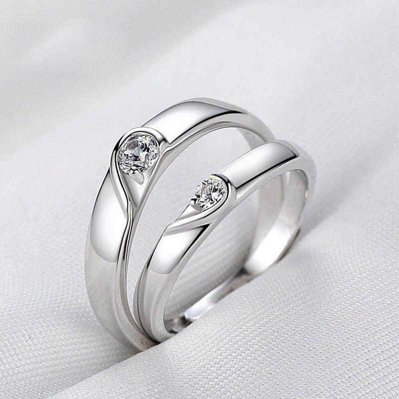 Anillos de Pareja Abatibles Corazón a Corazón a Juego - Joyería Estilo Coreano