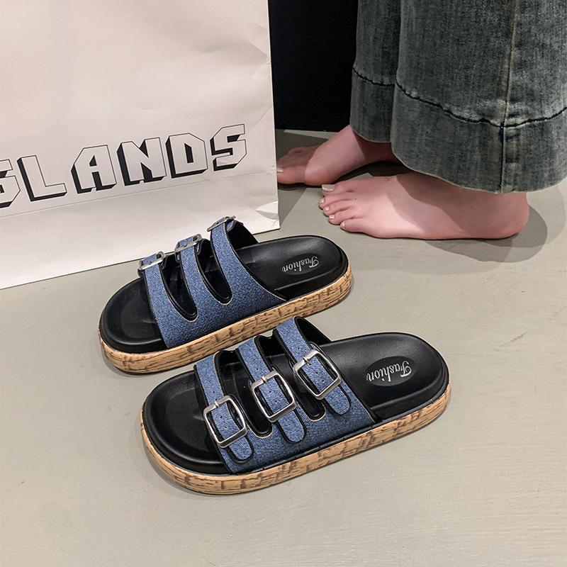 Internet Celebrity Cool Slippers Women Wear 2025 New Summer Thick Bottom Retro Boken Japanese Cool Slippers Beach Cool Slippers