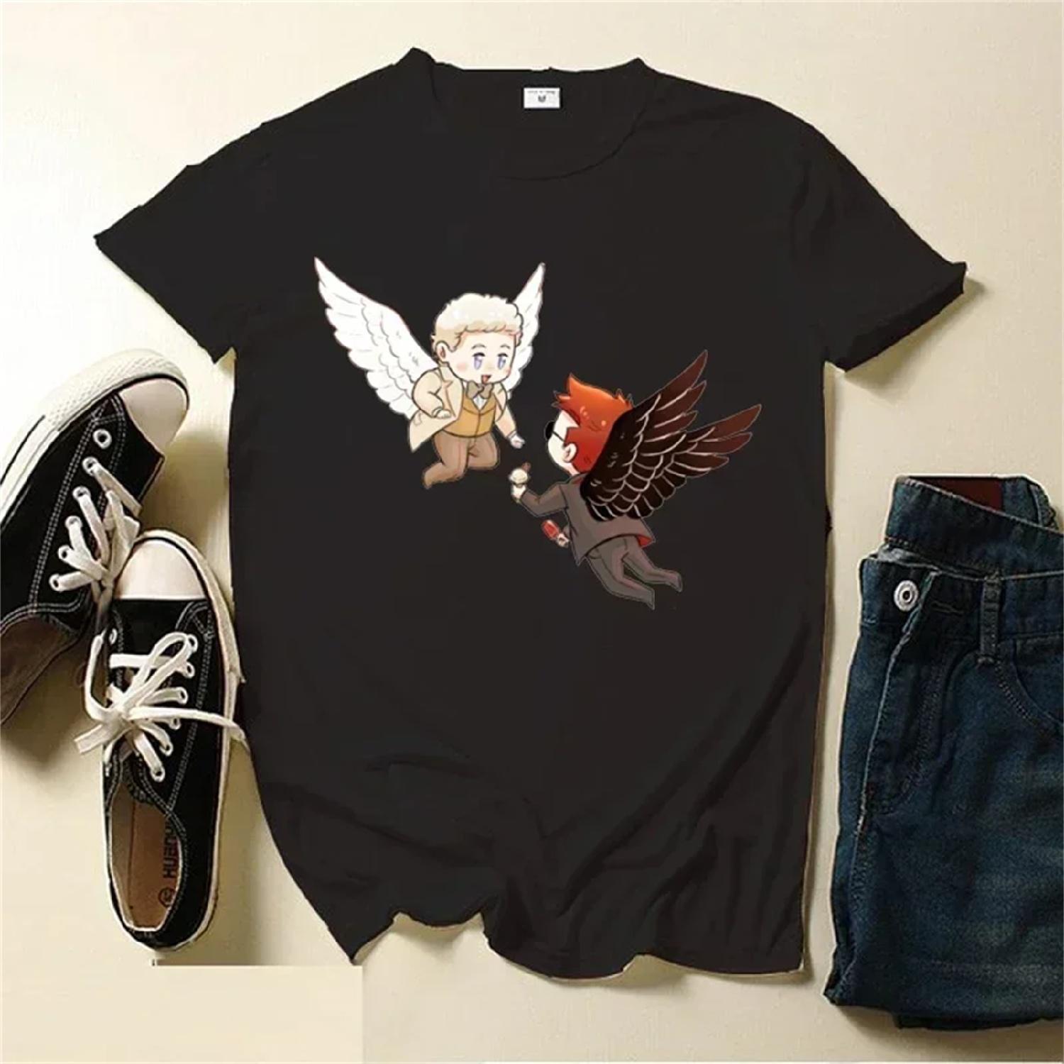 

Чоловічі футболки з принтом Благі знамення Кроулі Азирафаїл Невимовний Go Девід Теннант Ангел Жіночі топи Футболка Camisetas XXXXXL різнокольоровий