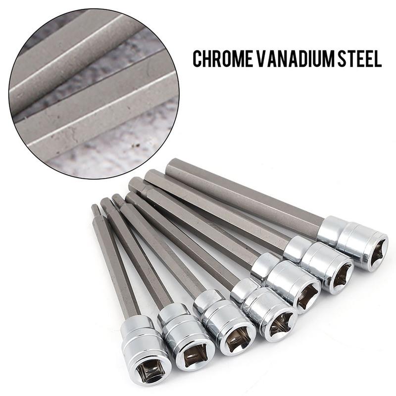 7Pcs Extra Long Hex Bit Socket Set 3/4/5/6/7/8/10 mm Drive Repair Tool Kit 10mm Hex Bit Socket