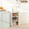 Multifunctional Natural Wood Shelf with Wheels, Slim Design,  4 Compartments, 45x15x91 Cm, White