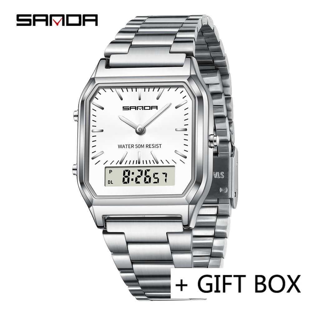 SANDA Men Watch Military Sport Quartz Digital LED Wristwatch Top Brand Luxury Stopwatch Waterproof Male Electronic Clock 747