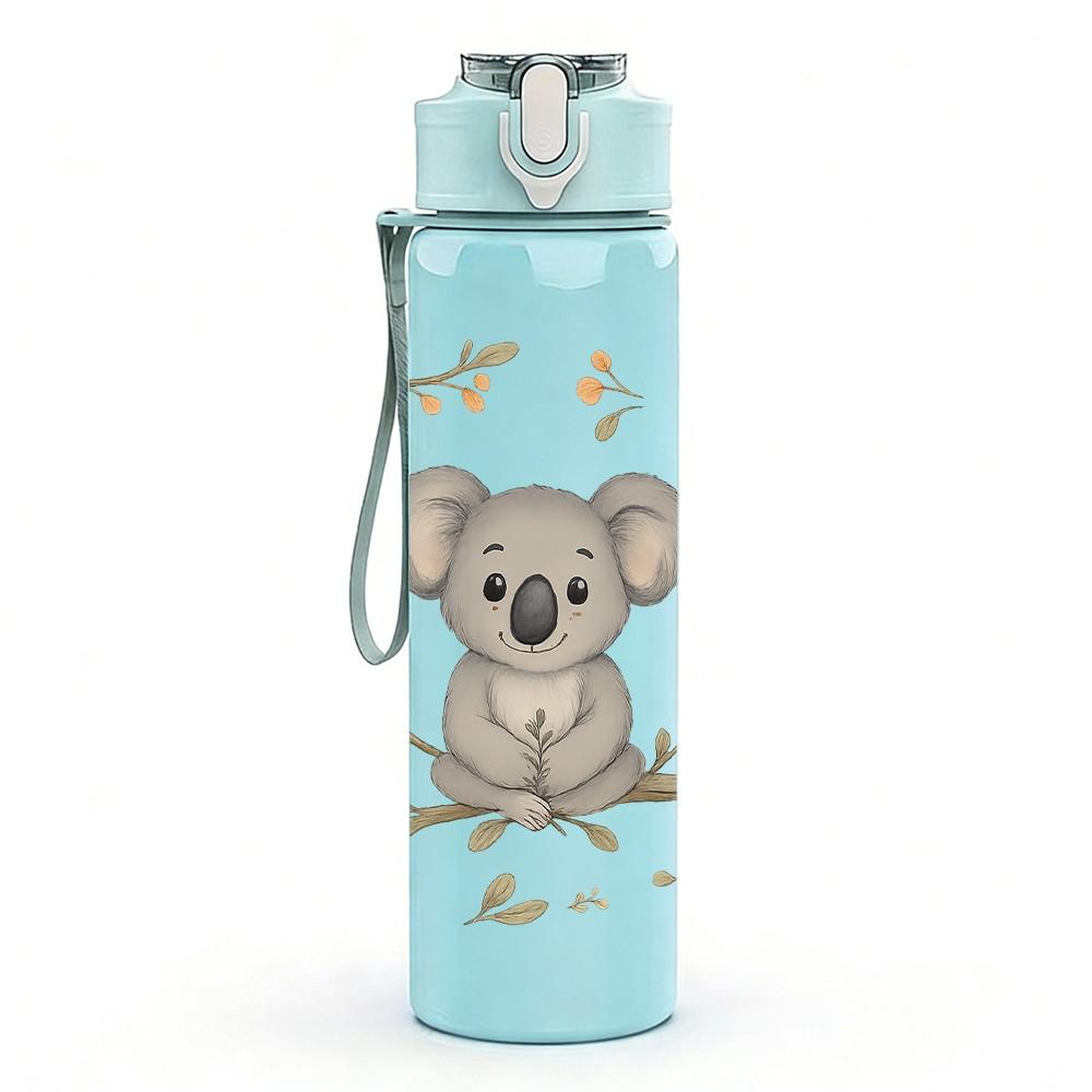 1 PZ Koala Grigio Foglia di Eucalipto 750ml Plastica Colorata Borraccia Sportiva Tappo Flip-Top a Cannuccia Anti-perdita Adatta per Sport Ufficio Uso Domestico