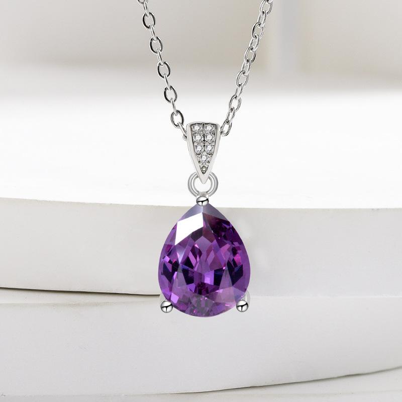 2026 Amethyst Pear-shaped Zircon Earrings 925 Tremella Buckle Ring Necklace Jewelry Set