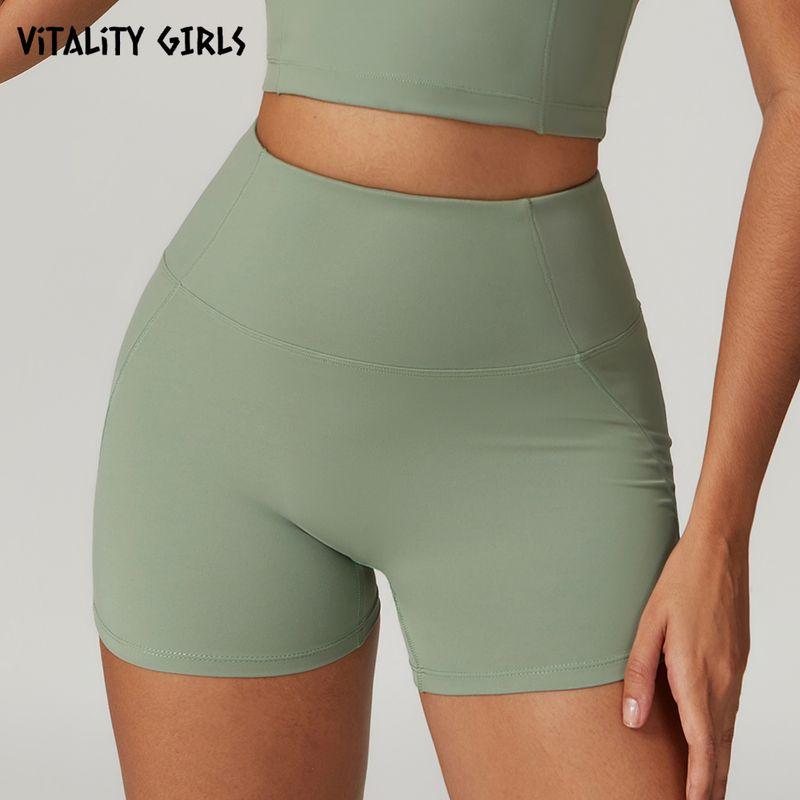 Vitality Girls Fashion Yoga Shorts Seamless High Waist Pleated Hip Lifting Fitness Exercise Shorts Tight