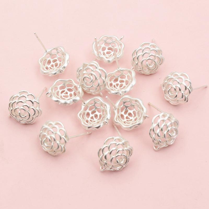 6pcs Flower Stud Earring Pins Hooks 12x11mm Brass Matte Silver Plated DIY Earrings Jewelry Making Accessories Findings