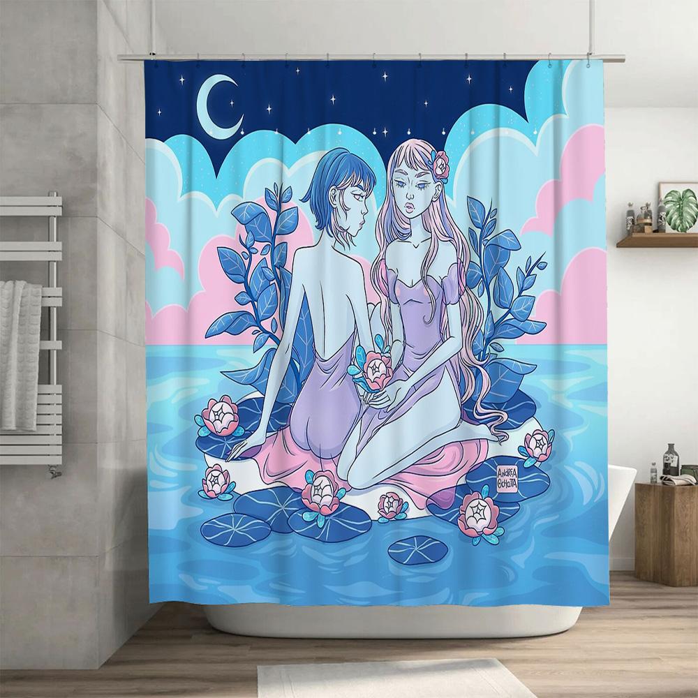 Gothic Floral Bathtub Curtain Vintage Dark Art Bathroom Decor Spooky Halloween Shower Curtain Ethereal Fantasy Wall Hanging