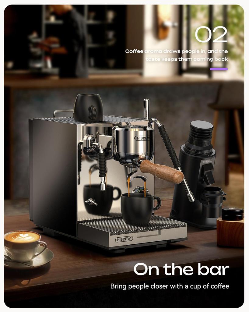 Máquina de Café Espresso Comercial HiBREW H21, Control de Temperatura PID, Sistema de 3 Calderas, Tanque de Agua de 1.8L, Cafetera para Cappuccino Latte