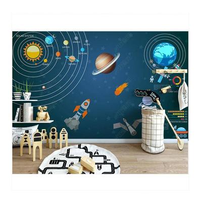Cartoon 3d Wallpaper Universe Solar System Planet Spaceship Mural Children's Room Background Home Decor Mural