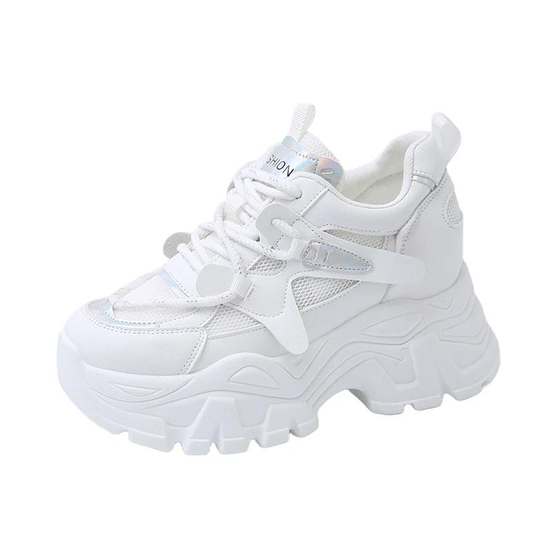 Fashion Breathable Mesh Chunky Sneakers for Women 2025 Spring Fashion White Platform Sports Shoes Woman Comfort Thick Sole Walking Shoes
