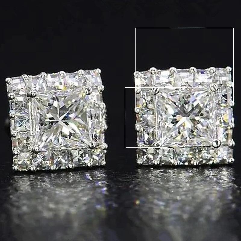 European-American Classic Square Diamond Hip-Hop Earrings: Micro-Inlaid Zircon, Unisex, Super Flash