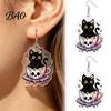 Skull Teacup Pendant 1 Pair Halloween Earrings for Women, 2D Acrylic Black Cat Women Dangle Drop Earrings, Gothic Cartoon Jewelry Party, Daily
