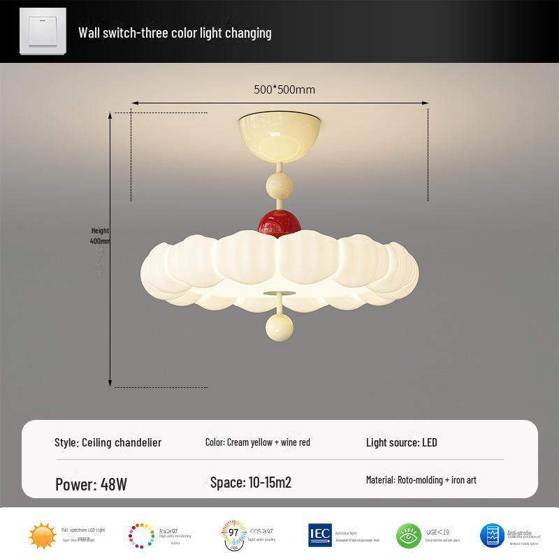 French Medieval Style Cream Ceiling Lamp for Master Bedroom & Children's Study - Full Spectrum Eye Protection