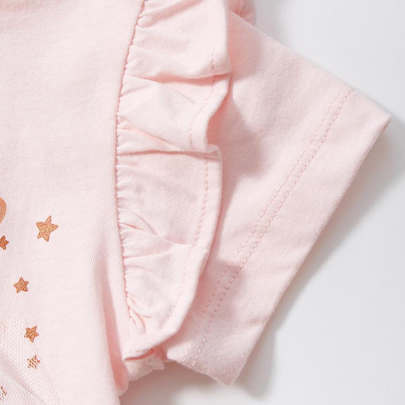 Dívčí síťované princeznovské šaty Letní dětské kreslené bavlněné šaty s krátkým rukávem