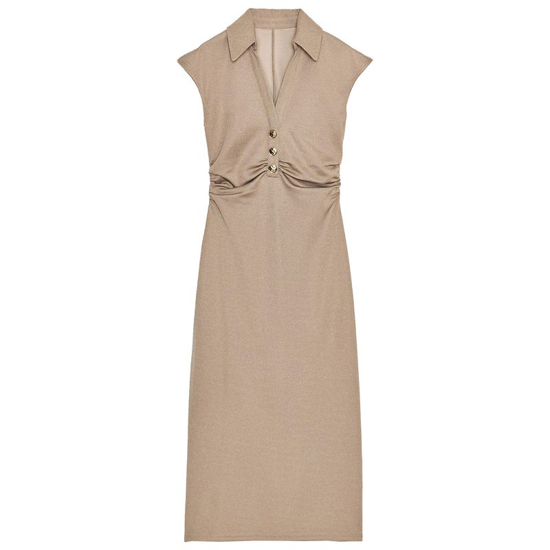 

Zaprha 2025 Summer New Super Beautiful Slim fit Slimming Polo Shirt Collar Midi Dress 3644155 Beige L