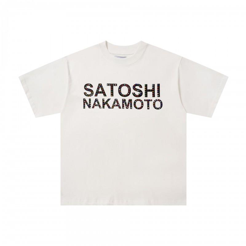 T-shirt Coton Surdimensionné Homme Avec Impression Graphique Satoshi Lavage Vintage Hip Hop Streetwear Manches Courtes