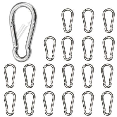 East Leaf Stainless Steel Carabiner Hooks, Keychains, 80kg Load Capacity, 8cm, Set of 20, Silver