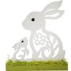 Easter Figurine of Two Bunnies Made of White Foam On a Wooden Base