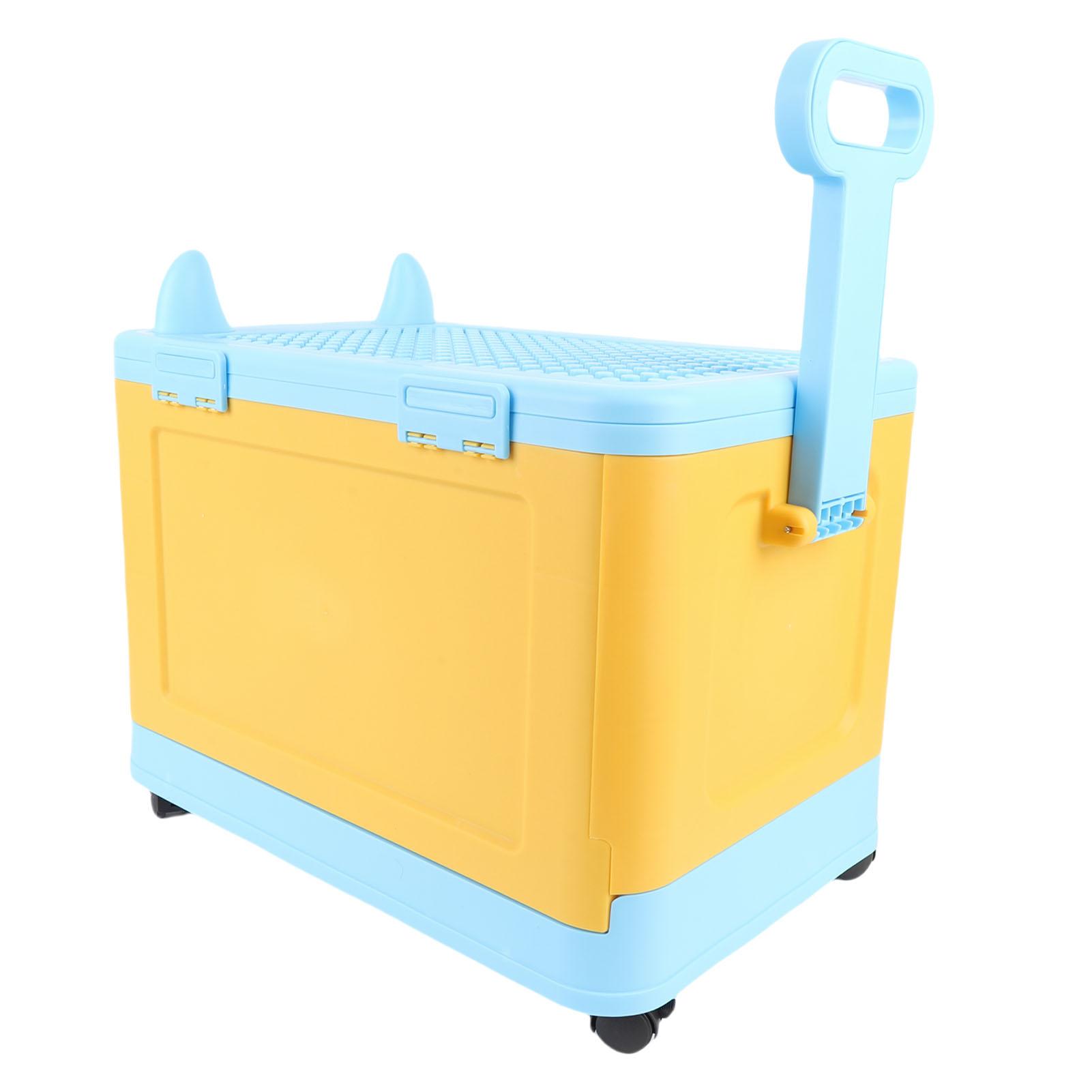 Foldable Toy Box with Wheels Cute Toy Chest Storage with Pull Handle Building Block Lid