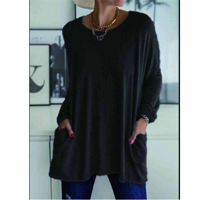 Women's Clothes Autumn Spring Long Sleeve Crew Neck T-shirt Long Sleeve Blouse; Pocket T Shirts for Women; Loose Fit Tops