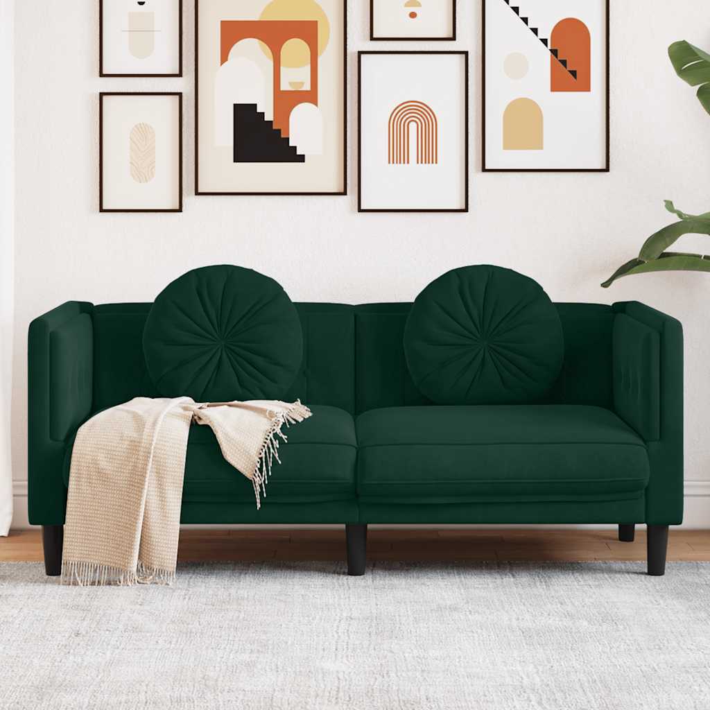 2 Seater Sofa with Cushions Dark Green Velvet