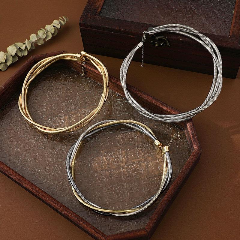 European-American Style High-End Metal Punk Hip-Hop Necklace & Bracelet with Three-Wire Winding