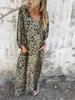 Women's Long Sleeve V-Neck Loose Fit Leopard Print Maxi Dress with Pockets, Multiple Colors & Patterns