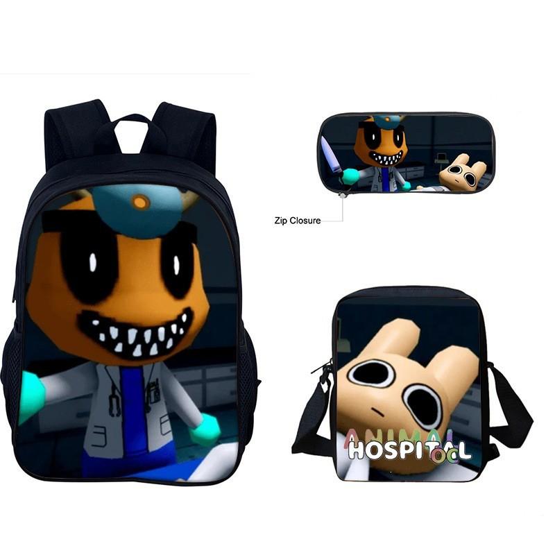 Kids Animal Hospital Themed School Backpack Set With Crossbody Bag Pencil Case Elementary Students