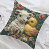 Easter Bunny Pillowcase Imitation Embroidery Lamb And Chick Print Pillowcase Farmhouse Throw Pillow Cover for Parties Living Room Couch Sofa Decor