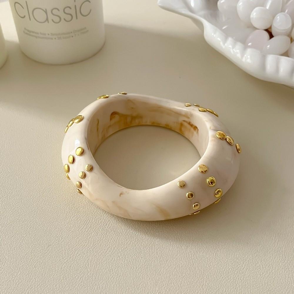 Oversized Studs Resin Bracelet Brown White Marbling Geometric Irregular Cuff Bracelet Thick Wide-Band Exaggerated Chunky Bangle