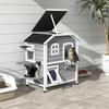 Outdoor Cat House, Wooden Shelter, 2 Stories, Bitumen Roof, 99.5 x 76 x 91 cm, Grey