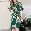 ZANZEA Women Summer Round Neck Short Sleeve Casual Print Dress