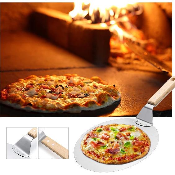 Łopata do pizzy 10 cali ze stali nierdzewnej, łopatka i obracarka do pizzy z długim składanym drewnianym uchwytem, szpatułka do pizzy, łopata do pizzy do piekarnika do chleba i grilla Nie