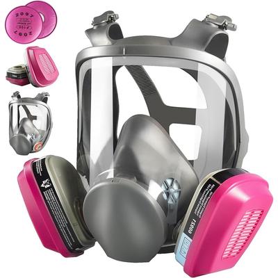 6800 Full Face Respirator Mask With 2x 60921 & 2x 2097 Filters – Reusable Organic Vapor Mask For Spraying, Painting, Sanding, Welding – Anti-Fog