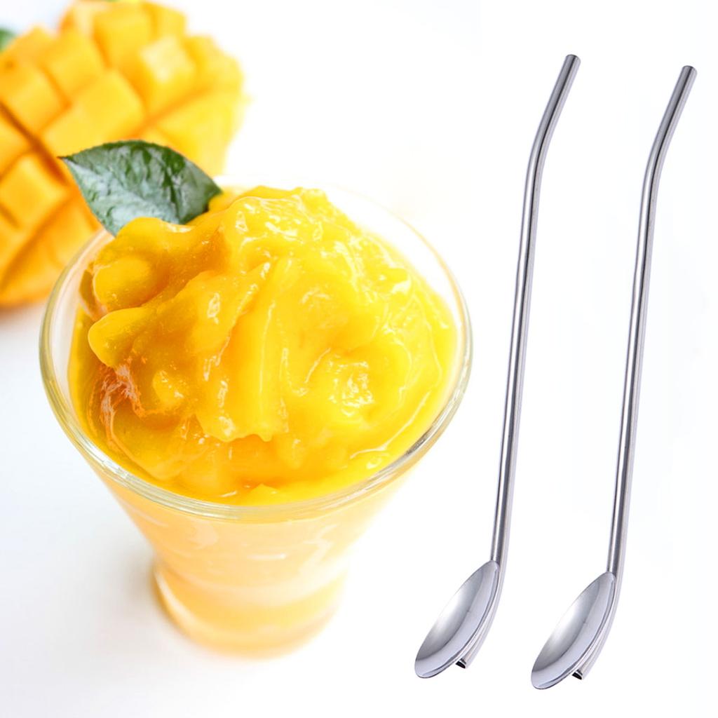 Coffee Scoop Cocktail Decorations for Drinks Stainless Steel Straw Spoon Silver