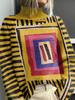 New Christmas abstract print casual cape jacket cardigan thick needle sweater