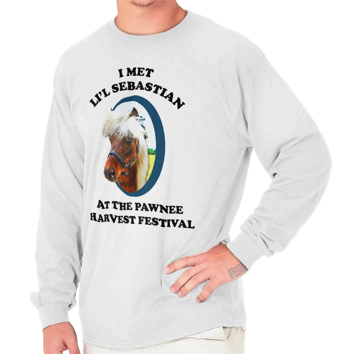 Lil Sebastian Horse Pawnee Harvest Festival Long Sleeve Crewneck Tee Men Women XL